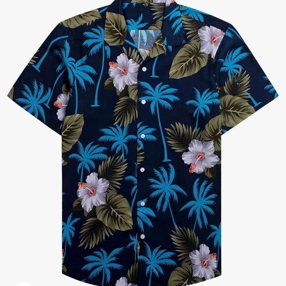 Palm trees Men Shirts Short Sleeve Button Down Hawaiian Shirt designed in Italy - Picture 1 of 8